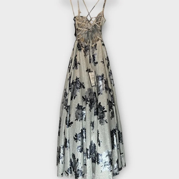 City Studios Juniors Lace-Up Floral Glitter Silver Charcoal Ball Gown Formal sz5 - Picture 4 of 16